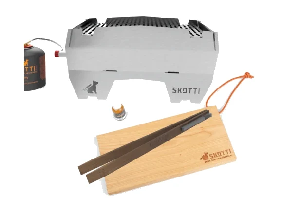 Skotti Grillpaket, zerlegbarer Gasgrill für unterwegs, Edelstahl – Produktbild