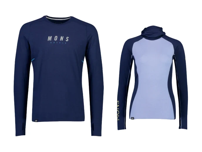Mons Royale Olympus 3.0 Hood Baselayer in Dunkelblau mit Balaklava-Kapuze – Produktbild