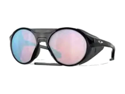 Oakley Clifden Bergsteigerbrille mit Prizm-Gläsern und Seitenblenden, schwarz. Produktbild mit Bergpanorama.