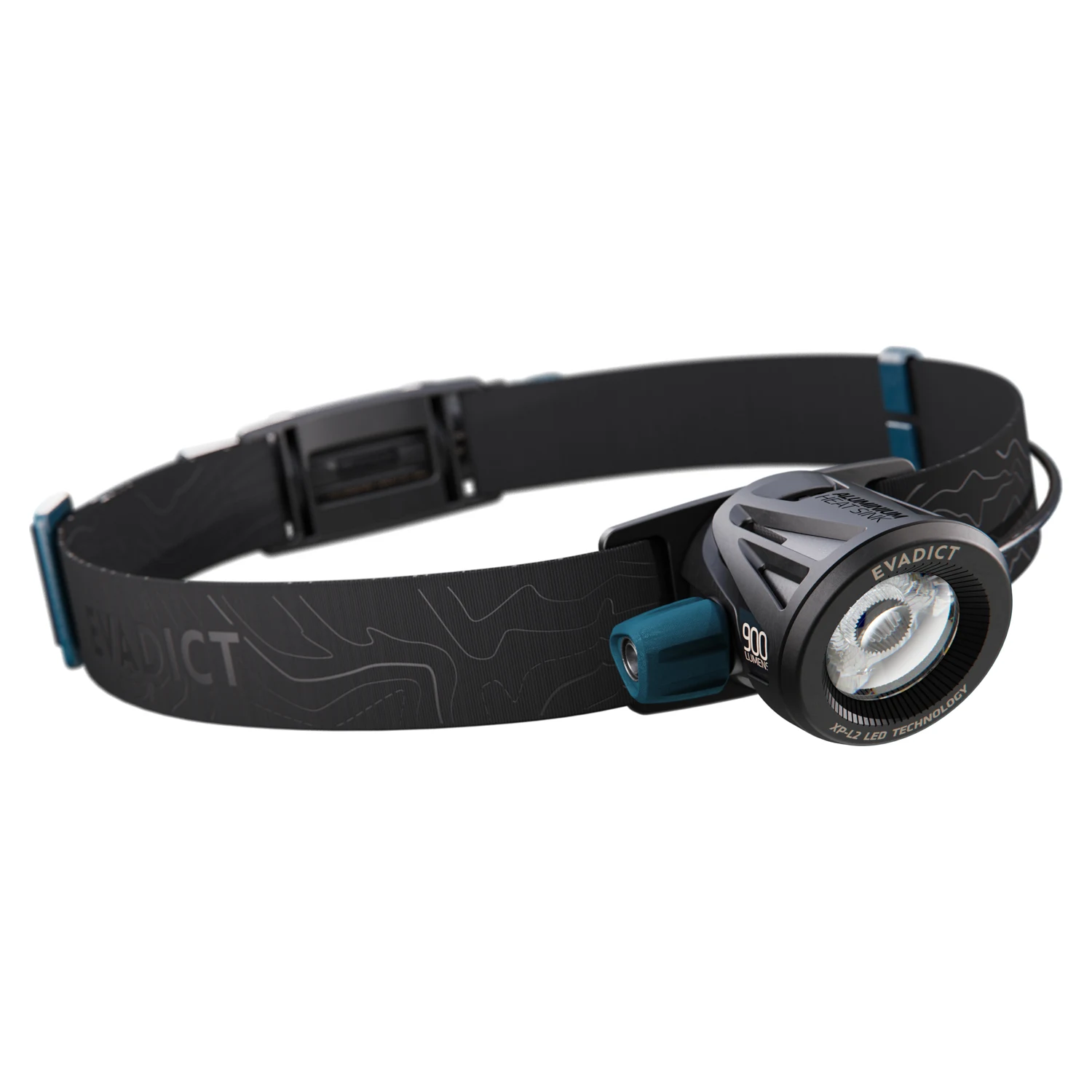 Decathlon Trailrunning - Ontrail 900 – schwarze Stirnlampe mit petrolfarbenen Akzenten und rundem Reflektor