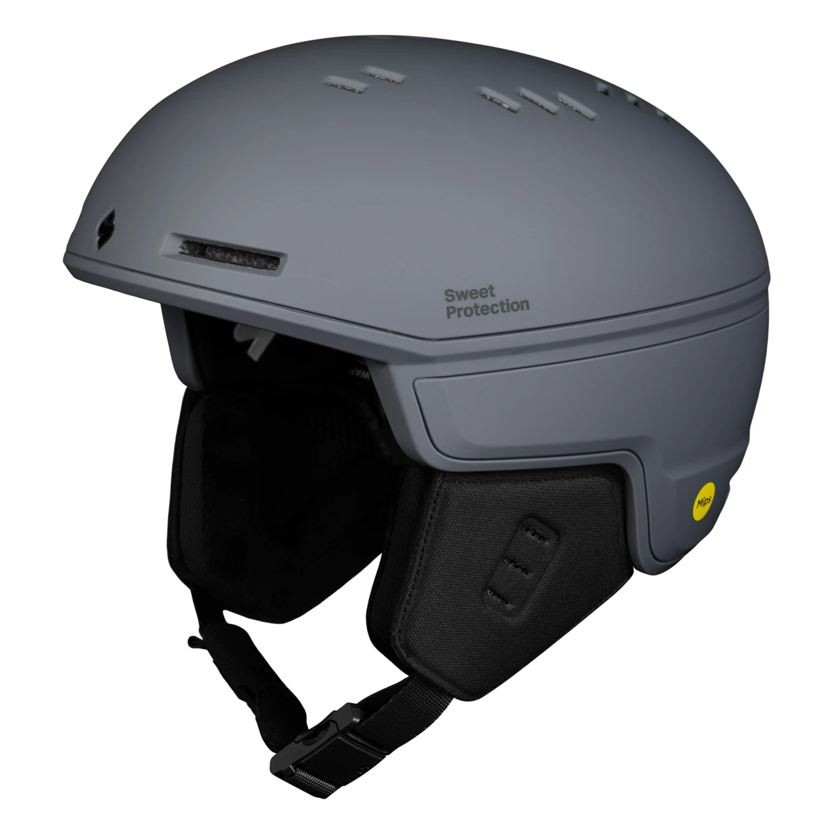 SWEET PROTECTION Adapter Mips – grauer Skihelm mit Lüftungsschlitzen, schwarzen Ohrpolstern und schwarzem Kinnriemen