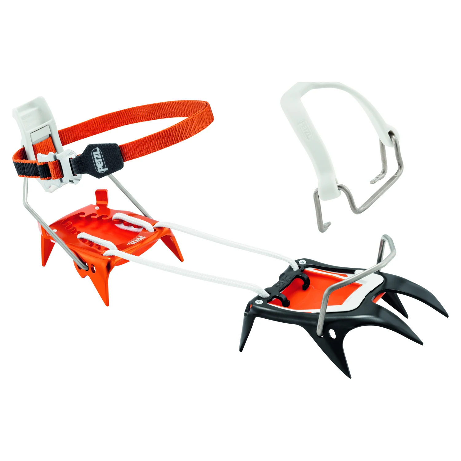 Petzl Irvis Hybrid – orange-schwarze Hybrid-Steigeisen mit orangefarbenen Riemen und austauschbarer Frontbindung