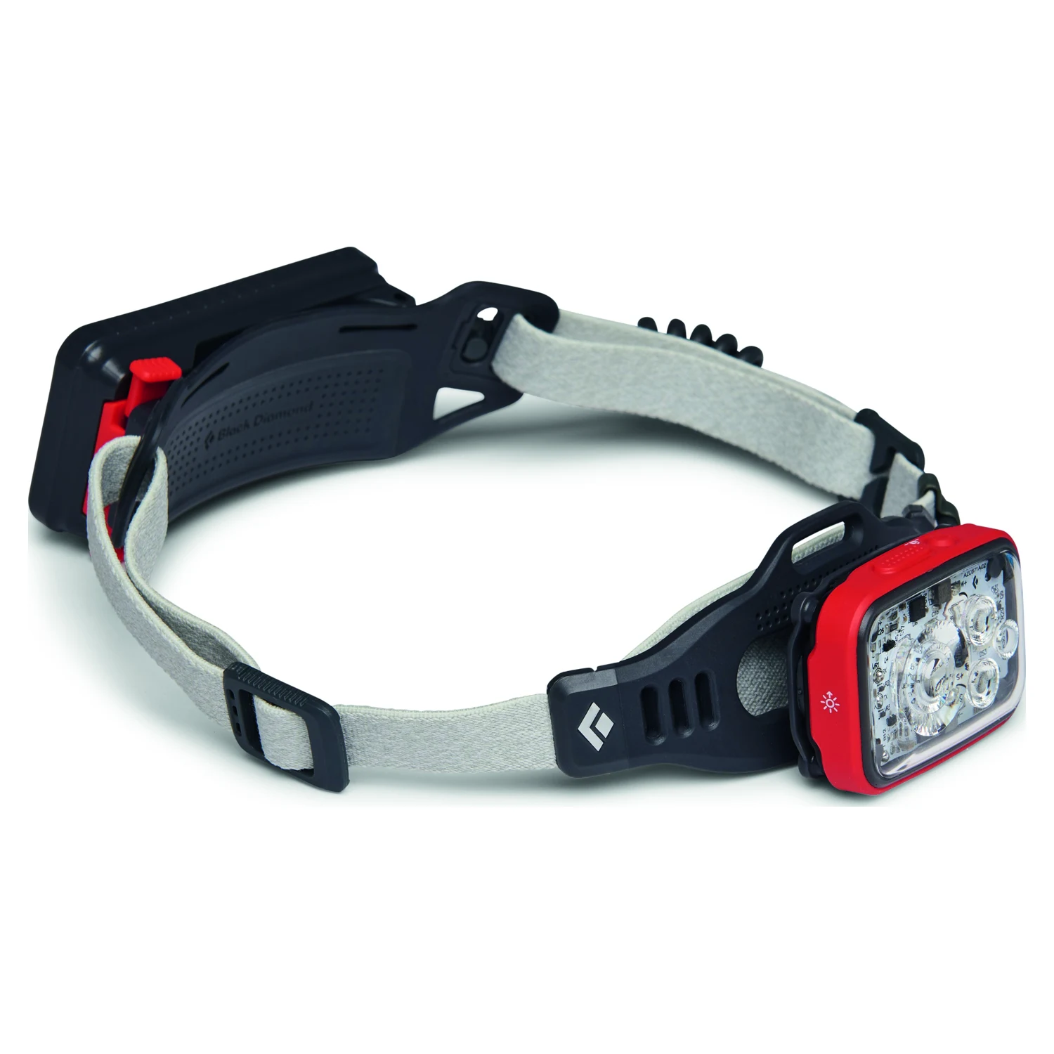 Black Diamond Distance 1500 – schwarz-rote Stirnlampe mit Kopfband und oberem Halteriemen