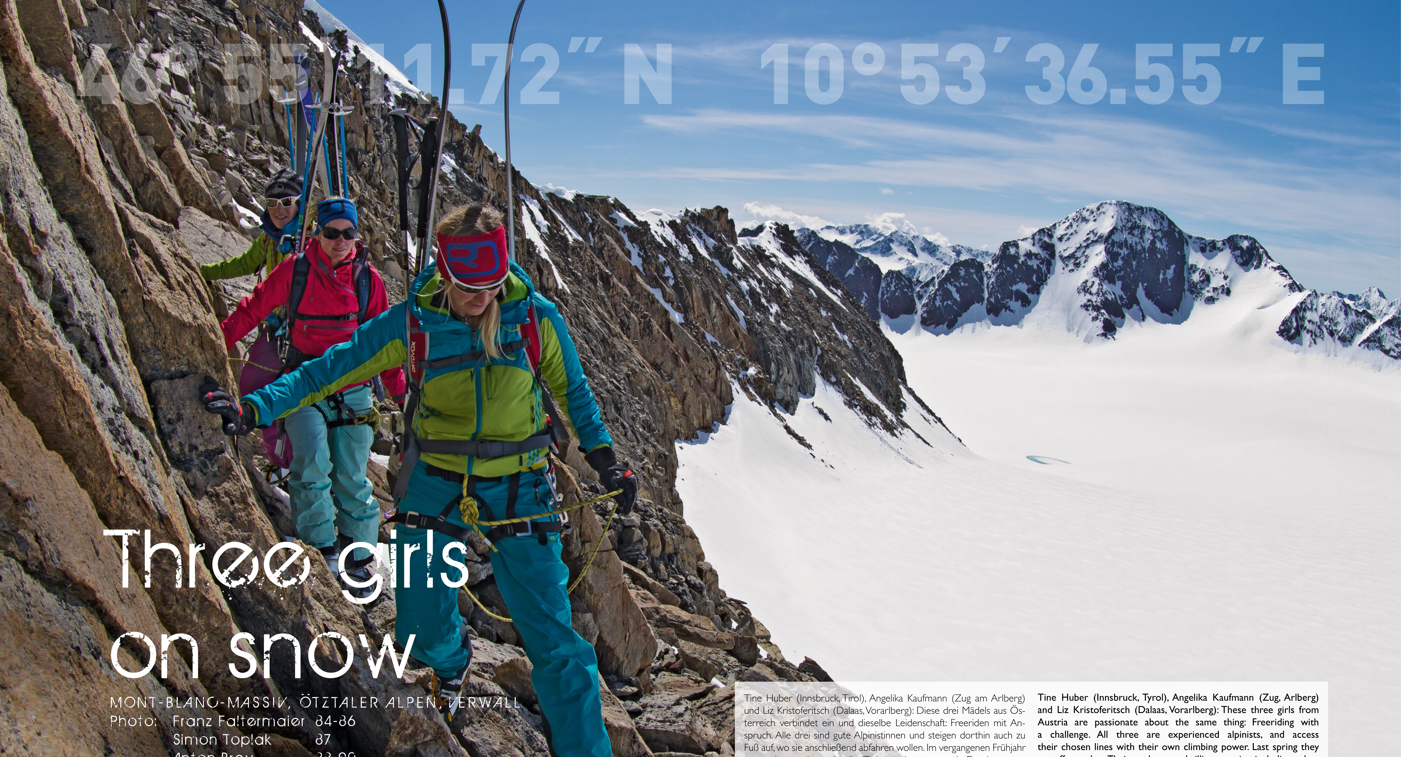 Three girls on snow
