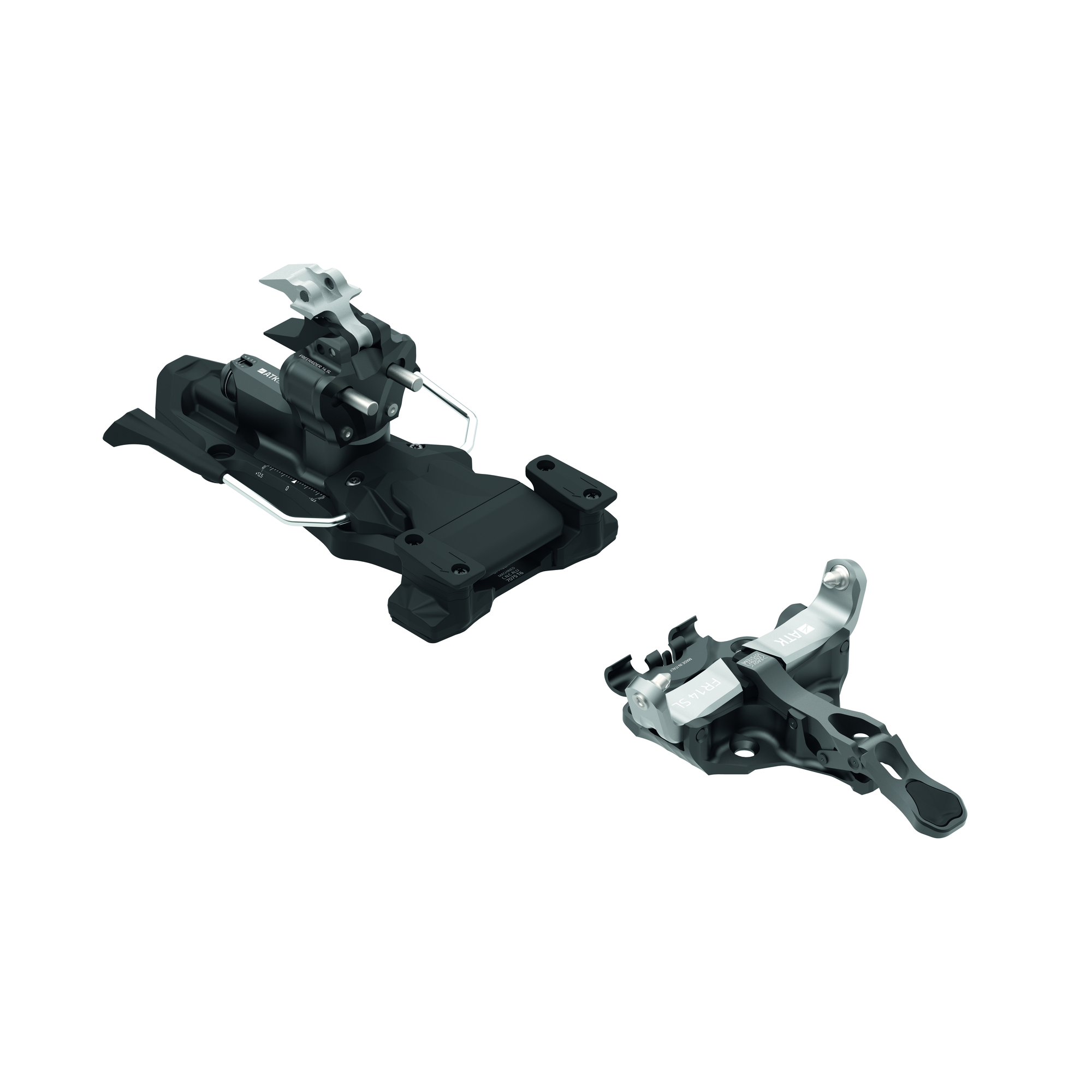 ATK BINDINGS Freeraider 14 SL – grau-schwarze Skitourenbindung mit separatem Vorder- und Fersenteil, Pins und langem Hebel