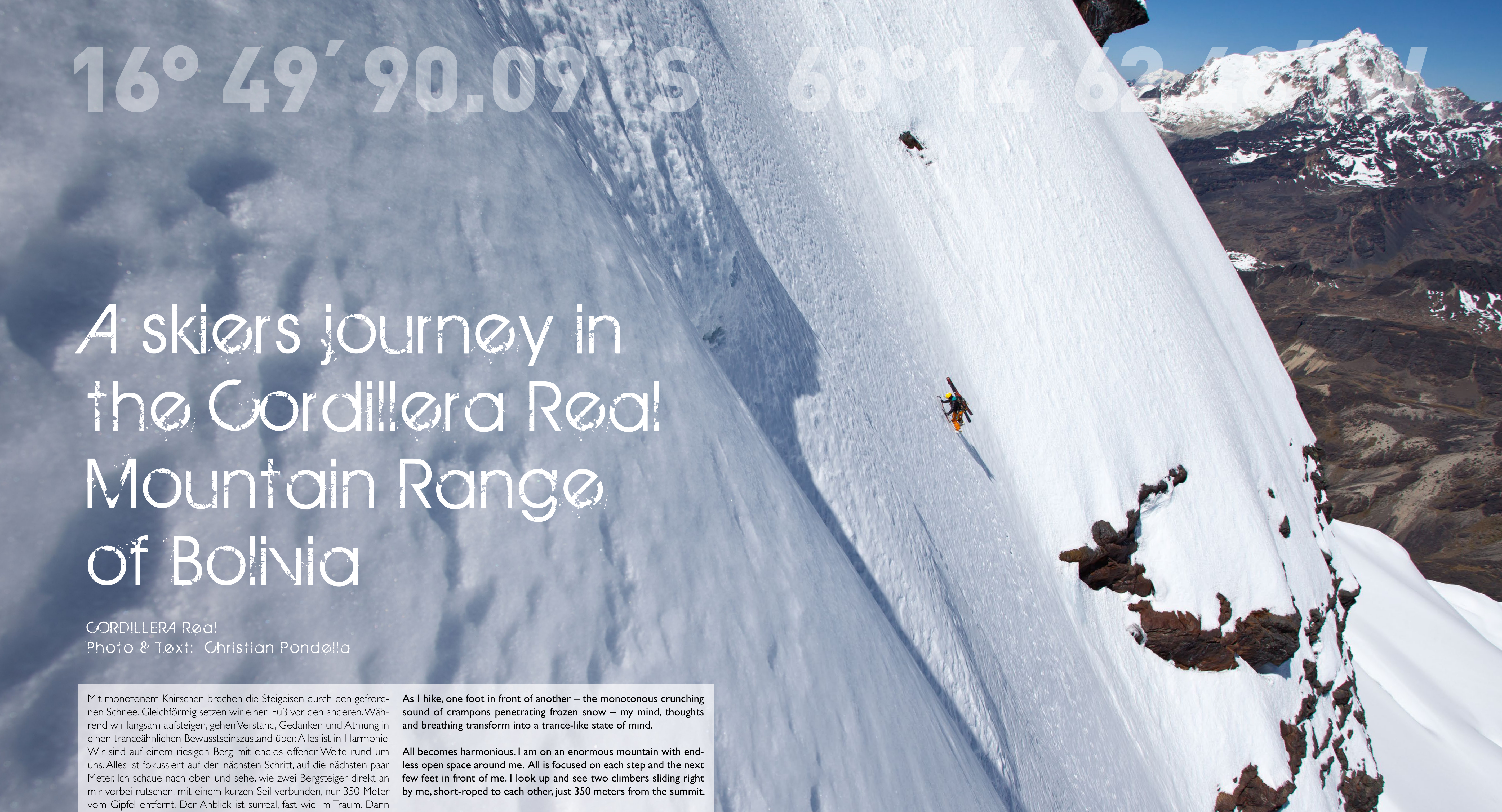 A skiers journey in the Cordillera Real Mountain Range of Bolivia