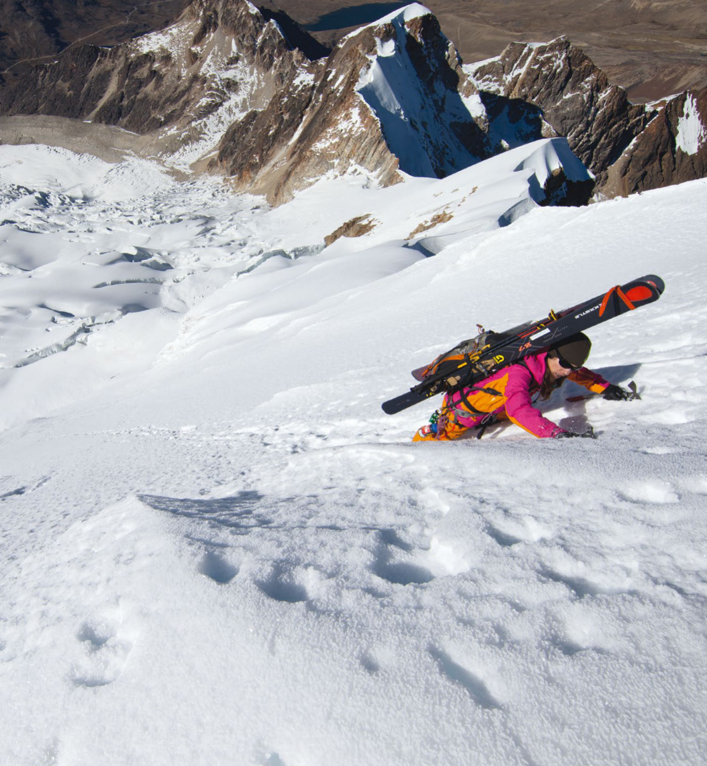A skiers journey in the Cordillera Real Mountain Range of Bolivia